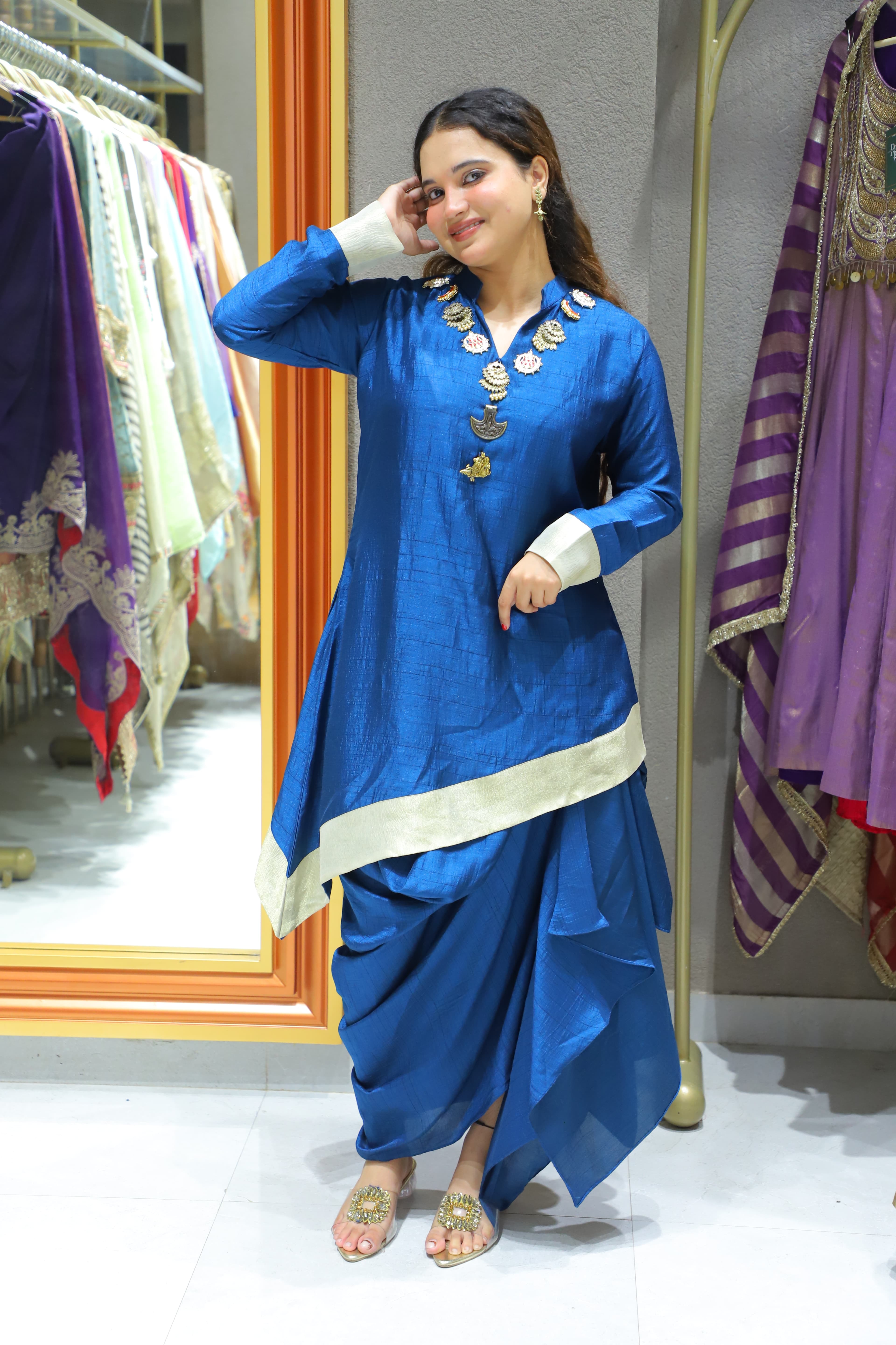Blue Silk Indo Western